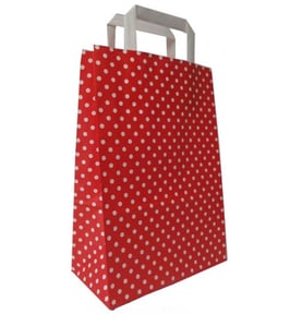 Papirnata vrečica - rdeča z belimi pikicami
