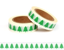 Washi lepilni trak - zelene smrečice na belem ozadju