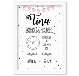 Individualizirana grafika ob rojstvu deklice z motivom ure "Tina"
