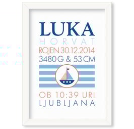 Individualizirana grafika ob rojstvu fantka z motivom barčice "Luka"
