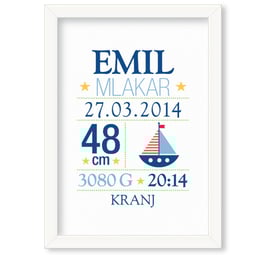 Individualizirana deška grafika ob rojstvu fantka z motivom barke "Emil"