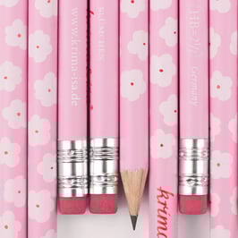 Svinčnik - roza z belimi rožicami