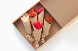 Škatlica s suhim cvetjem - različni mini šopki