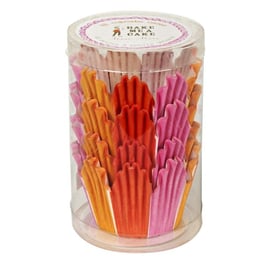 Papirčki za mafine v prozorni škatli - roza-rdeče-oranžne barve