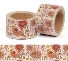 Washi lepilni trak - širok – vzorec s cvetlicami in ptički