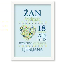 Individualizirana grafika ob rojstvu fantka z motivom cvetličnega srčka "Žan"