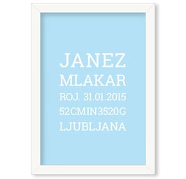 Individualizirana grafika ob rojstvu fantka, serifni napis na barvnem ozadju "Janez"
