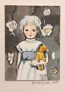 Groh, Gundi - Mädchen mit Teddy und Blumen