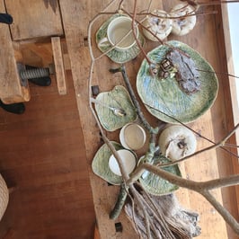 Servierschalen/ Platten " Natur", 5teilig, Unikat, Handarbeit, aus Deutschland, grün, Blattmotiv