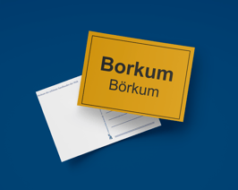 Postkarte Ortsschild Borkum quer (Art.-Nr. 30001)