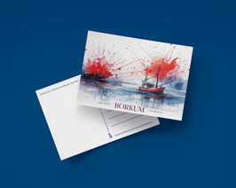 Postkarte Aquarell Fischkutter quer (Art.-Nr. 10006)