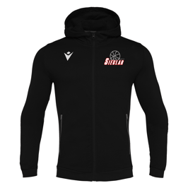 MACRON Cello Zip-Hoodie schwarz mit Sieglarer TV Basketball-Logo und Wunschname