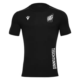 MACRON Rigel Hero Sport-Shirt Kids schwarz kurzarm mit kleinem Brühler TV Logo, Tischtennis-Schriftzug, BTV-Schriftzug und Wunschname