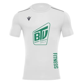 MACRON Rigel Hero Sport-Shirt weiß kurzarm mit großem Brühler TV Logo und Fitness-Schriftzug