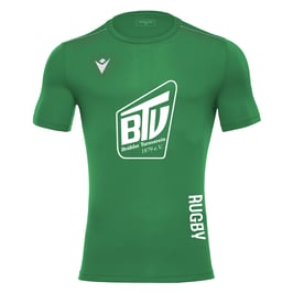 MACRON Rigel Hero Sport-Shirt grün kurzarm mit großem Brühler TV Logo und Rugby-Schriftzug