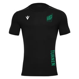 MACRON Rigel Hero Sport-Shirt Kids schwarz kurzarm mit kleinem Brühler TV Logo, Turnen-Druck und Wunschname