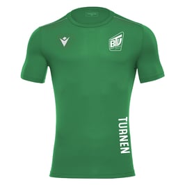 MACRON Rigel Hero Sport-Shirt Kids grün kurzarm mit kleinem Brühler TV Logo, Turnen-Druck und Wunschname