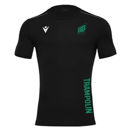 MACRON Rigel Hero Sport-Shirt Kids schwarz kurzarm mit kleinem Brühler TV Logo, Trampolin-Druck und Wunschname