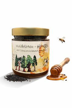 Gewürzter Waldhonig mit Schwarzkümmel gemahlen