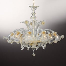 Veneziano  Originale lampadario di Murano trasparente con polvere oro 8 luci