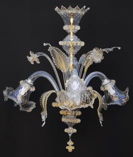 Veneziano  Originale lampadario di Murano trasparente con polvere oro 3 luci