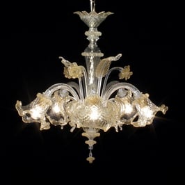 Veneziano  Originale lampadario di Murano trasparente con polvere oro 6 luci