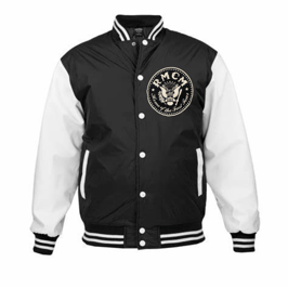 COLLEGE JACKET, SMALL FRONT & LARGE BACK LOGO - BLACK/WHITE