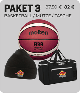 Kangaroos Paket 3 mit Molten BG3850 Basketball, Iserlohn Kangaroos Mütze schwarz und MACRON Trip Sporttasche schwarz