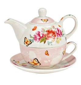 Teekannenset "Blumen und Schmetterlinge"