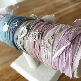 Wickelarmband Seide mit 925-Silberelement "Arabeske"