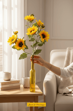 La tige de 2 petits tournesols et 1 bouton