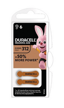 DURACELL Batt EasyTab 312 Zinc Air D6 1.4V 6 Stk   6004944