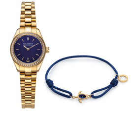 SET PETIT SOLEIL ROUND GOLD BLUE CRYSTAL & TURTLE BAND