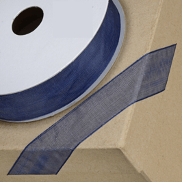 Organzaband navy blau mit Webkante 23mm, 5 Meter