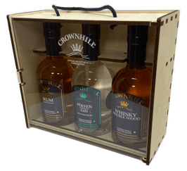 Holzkassette mit Acrylglas-Tür für 3 Stk. 0,35 Liter Flaschen