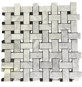 Mosaico Marmo Bianco Carrara Nero Marquinia lucido Intreccio. Lotto di 3 fogli