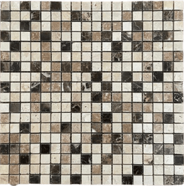 Mosaico Marmo 15mm Bilbao Botticino Travertino Chiaro Noce Emperador lucido 30,5x30,5x0,8cm
