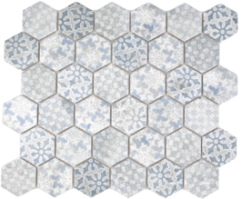 Mosaico Esagoni medi Patchwork Azzurro