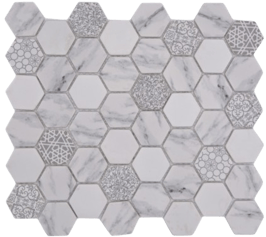 Mosaico Esagoni medi Patchwork Mix Carrara mat