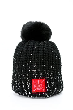 Bommelmütze schwarz silber