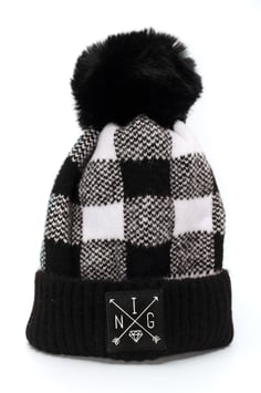 Bommelmütze Black kariert
