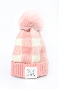 Bommelmütze pink kariert