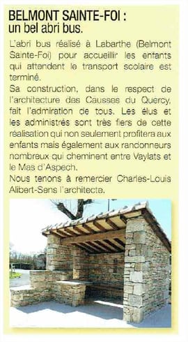 Abribus Belmont Sainte Foi architecte Lalbenque Limogne Sud du Lot Quercy