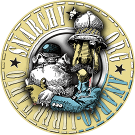 Snarchy.org circular logo and graphic with words Snarchy and Libertario