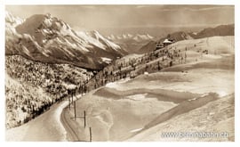 Verlag Engadin Press Co., Samaden u. St. Moritz. Karte ungelaufen, mit Hotelstempel des Belvédère