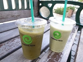 手前：ユーグレナ・スムージー／奥：フローズン・ユーグレナ（マンゴーヨーグルト味）　各500円