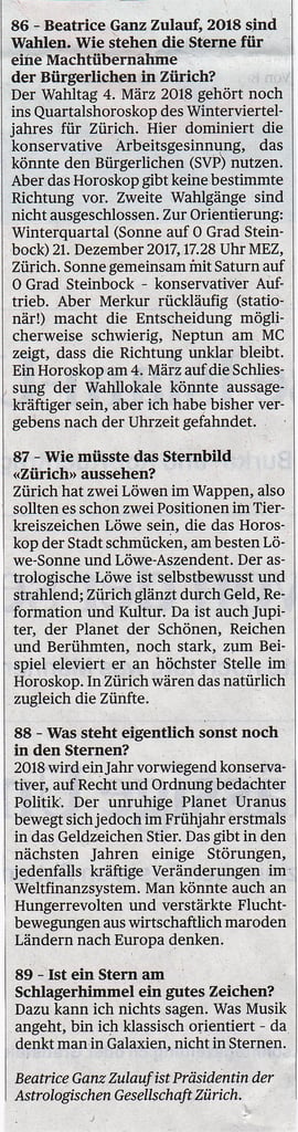 Beatrice Ganz, Fragen zum Jahreswechsel, TA 6.1.2018