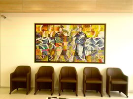 Santi Cosma e Damiano, 2014, mosaico in vetri e marmi, 235 x 139 cm. IBSA Italia, Lodi, Italia