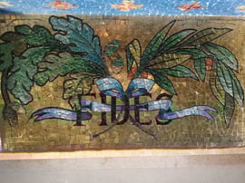 Restauro del mosaico (origine 1930) nella Cappella Pagani a Torre, Val di Blenio - CH (Restauro 2015).  