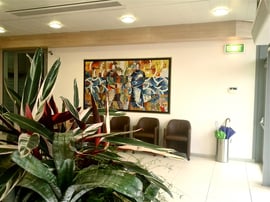 Santi Cosma e Damiano, 2014, mosaico in vetri e marmi, 235 x 139 cm. IBSA Italia, Lodi, Italia